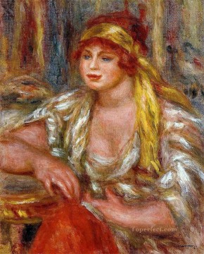  pierre - andree in yellow turban and blue skirt Pierre Auguste Renoir